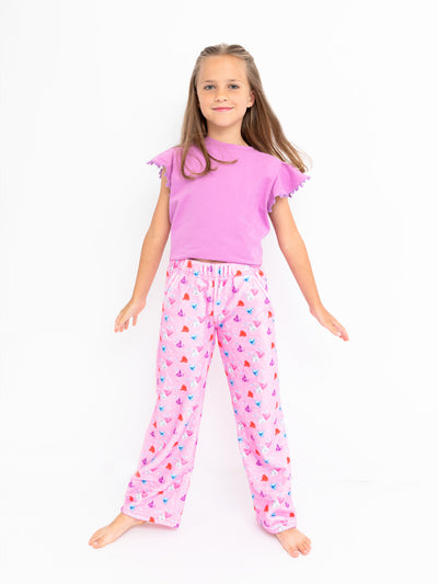 girls orchid plush loungewear pant with chocolate kisses print