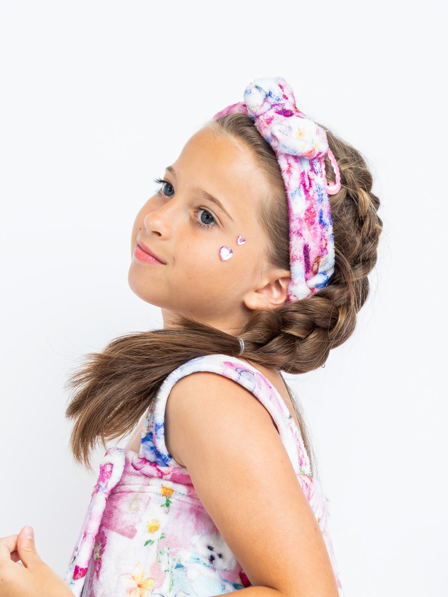 girls plush headband with bow in a girly floral pop princess taylor swift inspired print