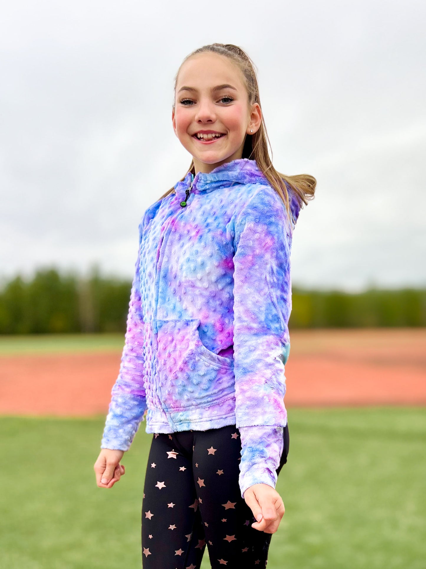 Minky Bubble Zip Hoodie - Turquoise Purple Tie Dye