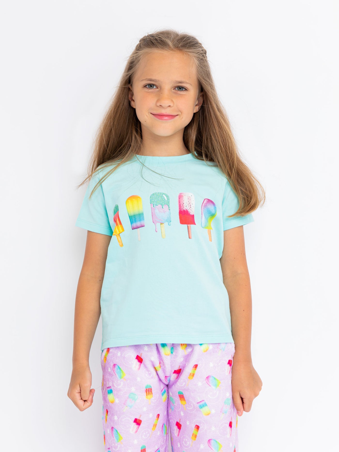 girls aqua graphic short sleeve t-shirt with popsicle print