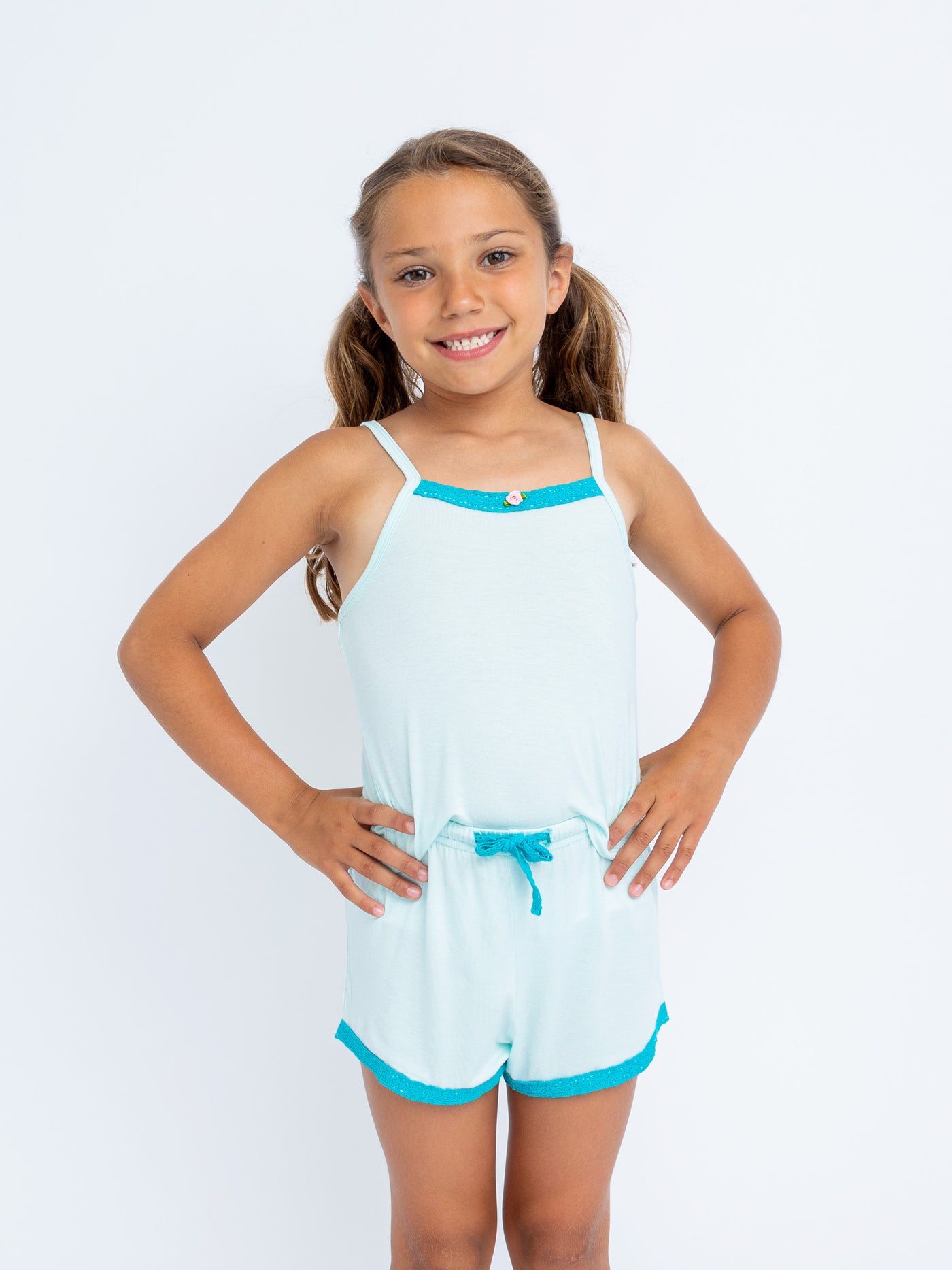 girls aqua cami pajama short set