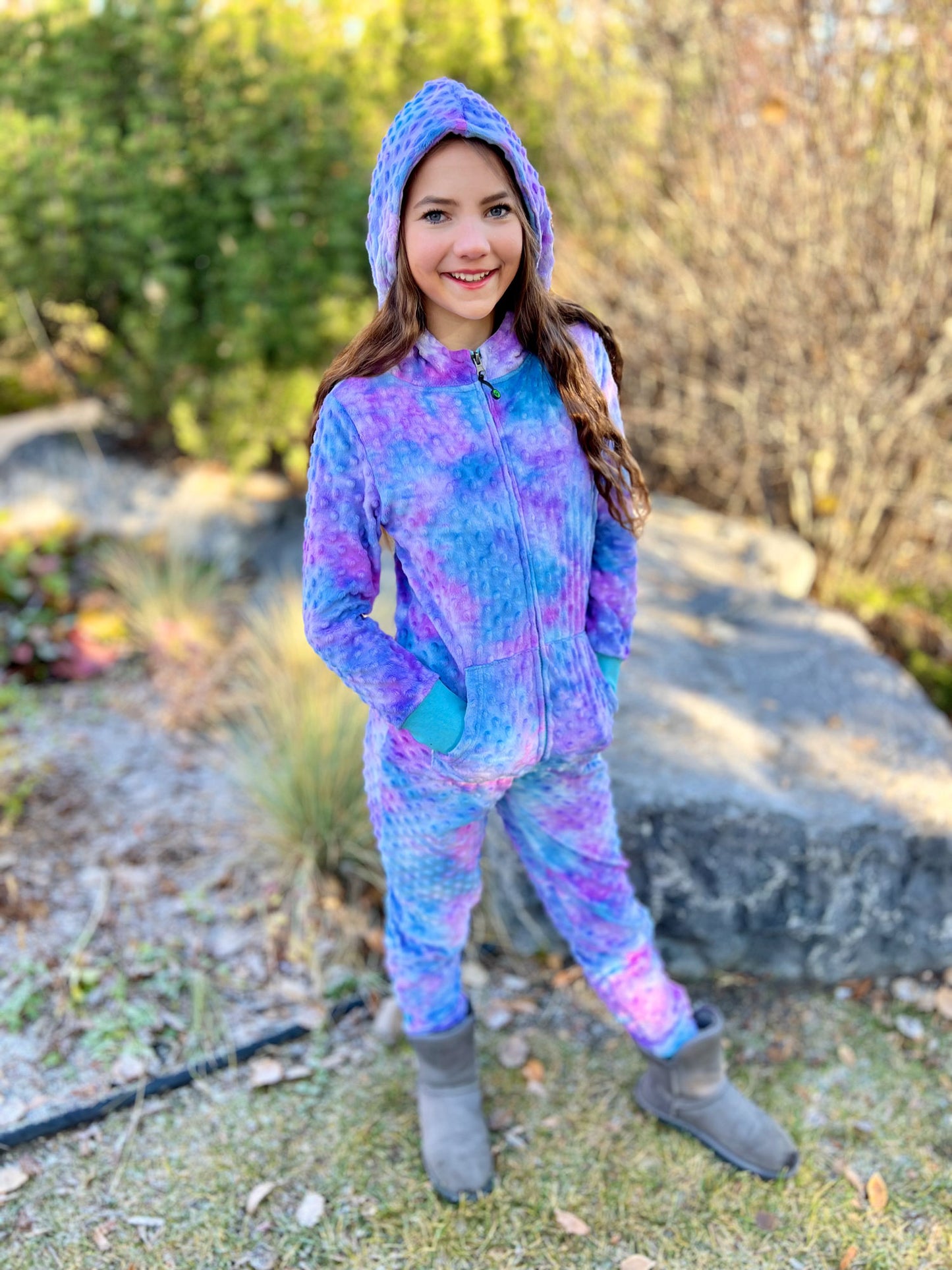 Minky Bubble Onesie - Turquoise Purple Tie Dye