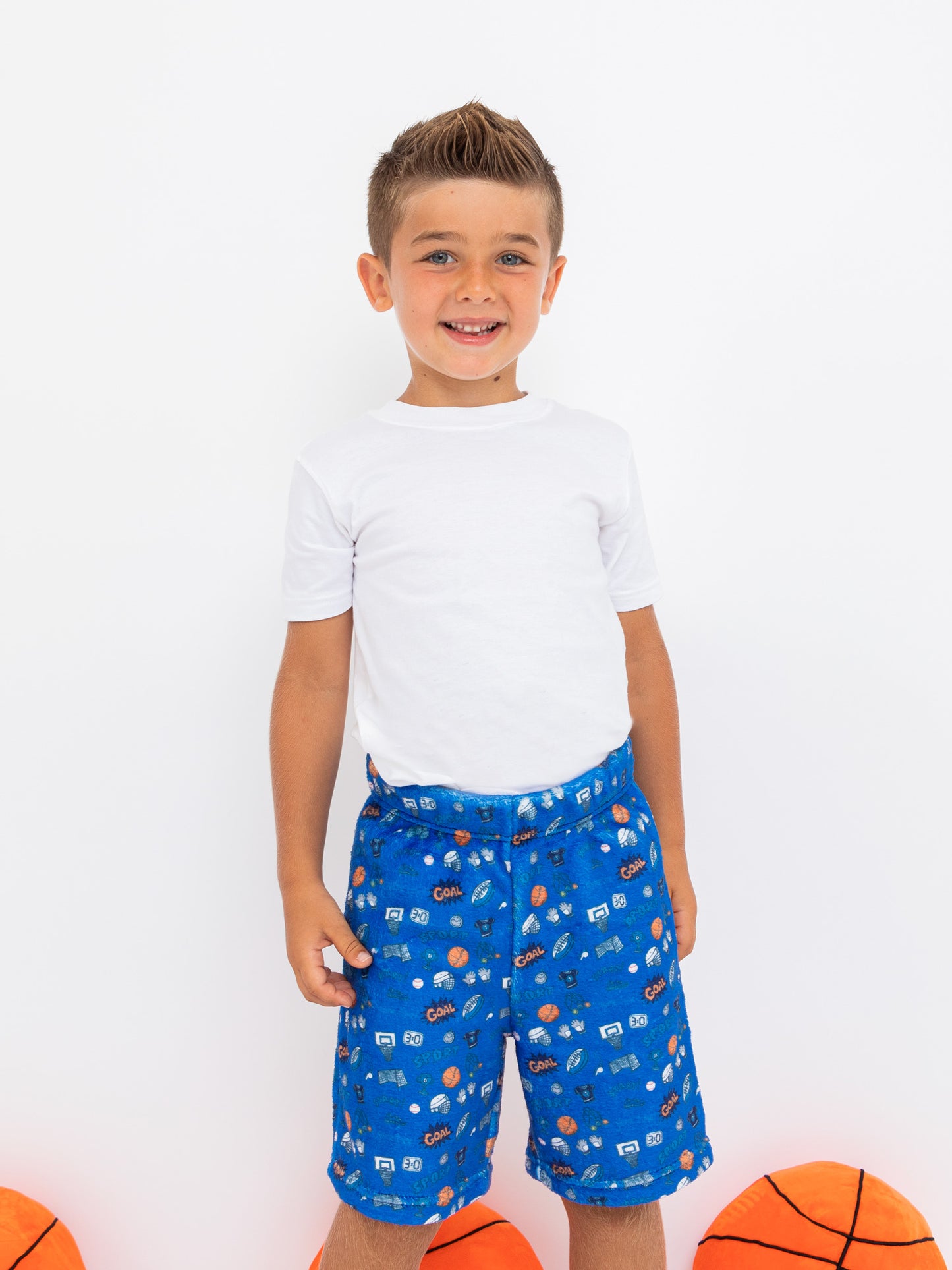 boys plush loungewear shorts with sports print