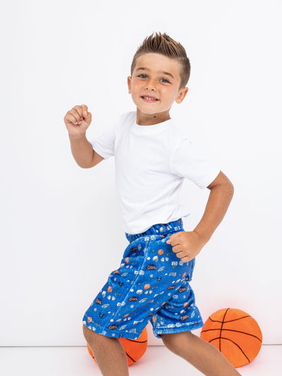 boys plush loungewear shorts with sports print