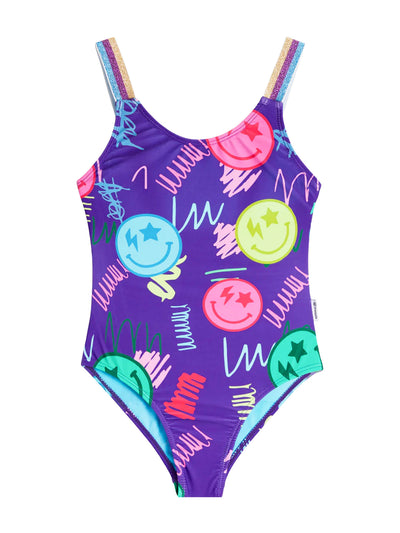 Smiley Face One Piece Printed Swimsuit