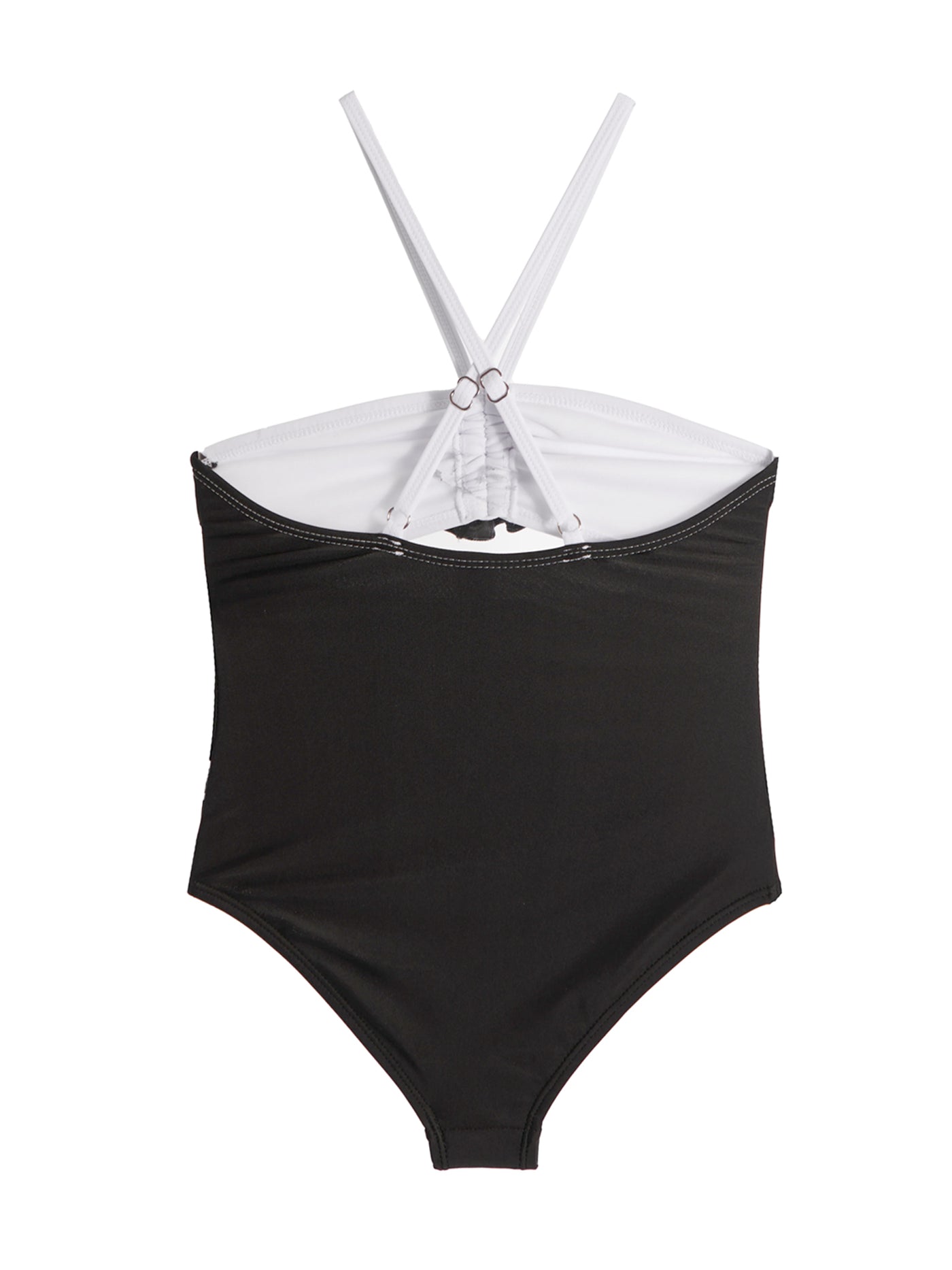 girls black and white halter one piece swimsuit with rosette