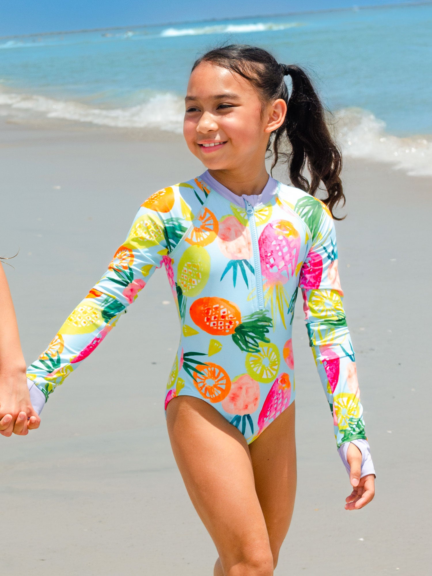 Pineapple Printed One Piece Rashguard Swimsuit