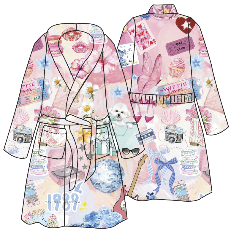 girls pink printed plush bath robe in girly taylor swift inspired print