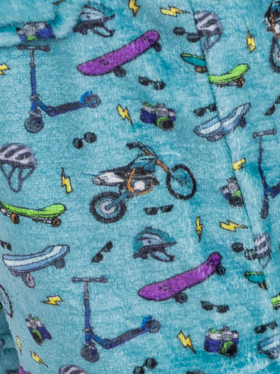 boys plush loungewear pant with bike and skate print