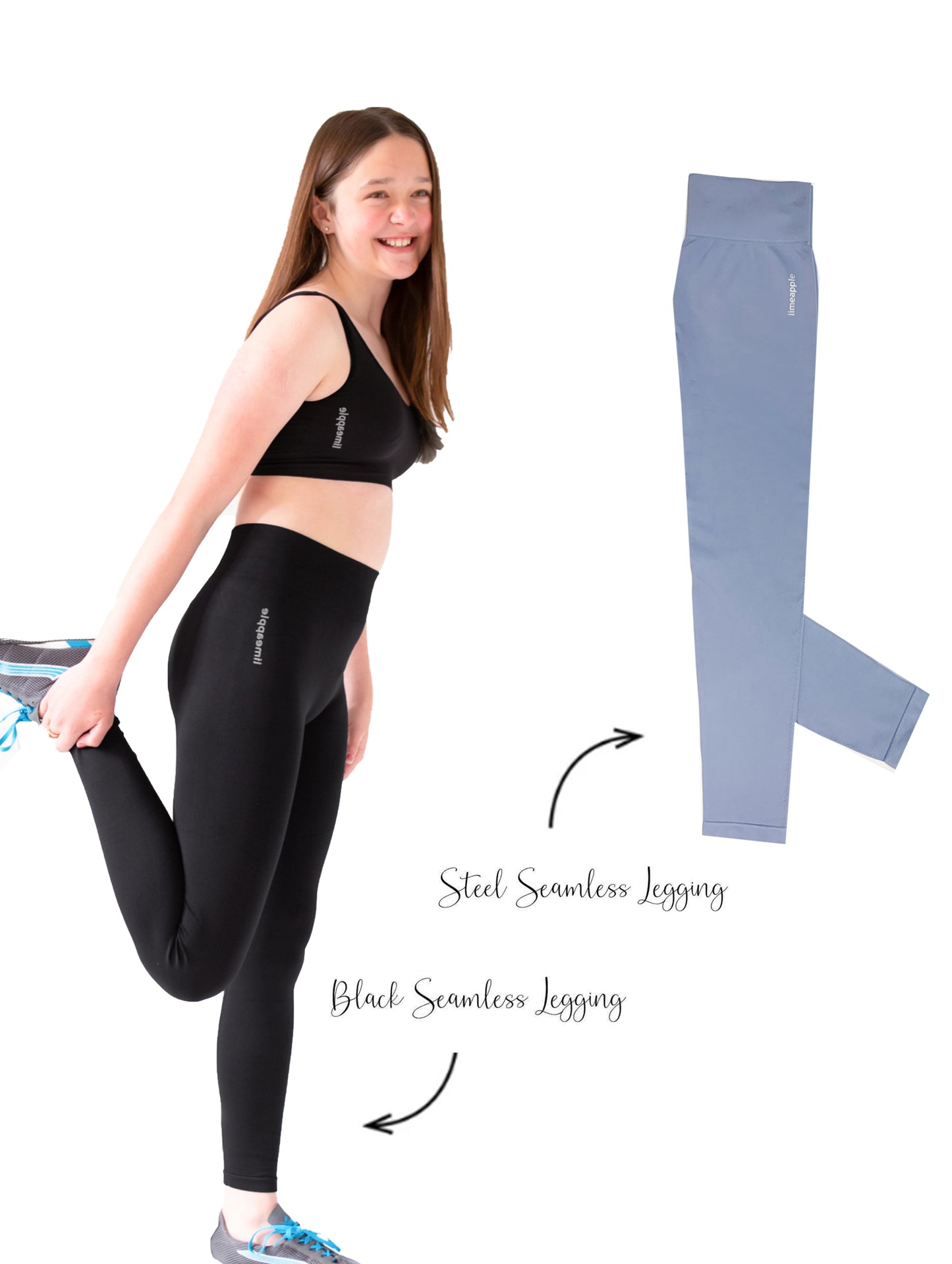 Girls Seamless Activewear Leggings | Black | Limeapple